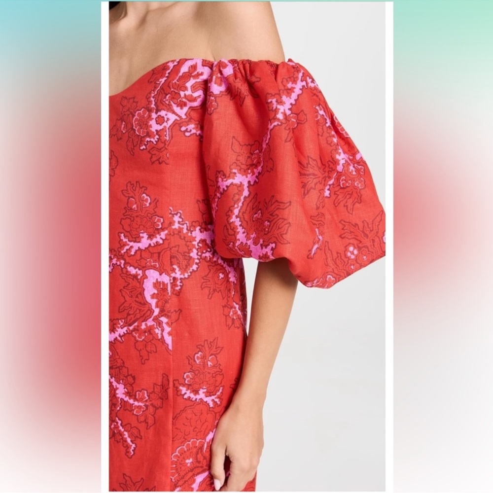 RARE - RHODE Karima Dress Red Off Shoulder Puff-Sleeve sz 4 - Picture 6 of 6